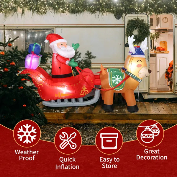 7ft 8pcs LED Lights 24W Double Deer Cart Santa Model Garden Elk Christmas Decoration