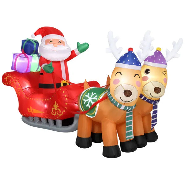 7ft 8pcs LED Lights 24W Double Deer Cart Santa Model Garden Elk Christmas Decoration