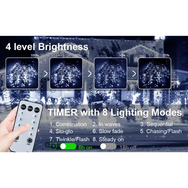 105ft Outdoor Christmas Decoration Lights,1000 LED 8 Modes Curtain Fairy Lights With 50 Drops,Plug In,Waterproof,Timer,Memory Function For Christmas Holiday Wedding Party Decorations