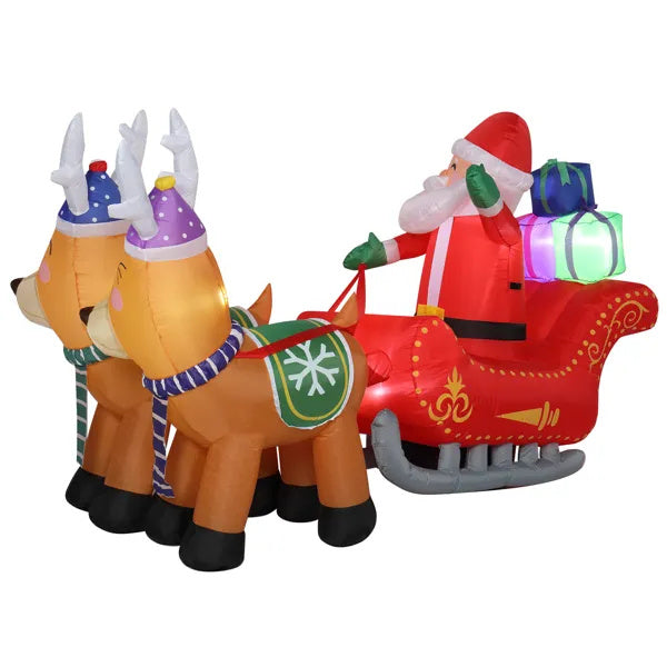 7ft 8pcs LED Lights 24W Double Deer Cart Santa Model Garden Elk Christmas Decoration
